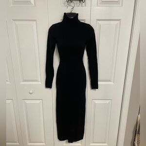 Zara Fitted Stretchy  Knit Long Black Dress Size Small Full Length